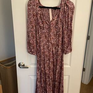 J. Crew Long Sleeve Floral Dress in Pink and White